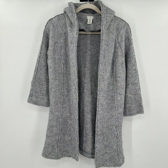 Joie Gray Hooded Wool Blend Open Front Sweater Heavy Seam Size Medium‎ - Picture 1 of 8